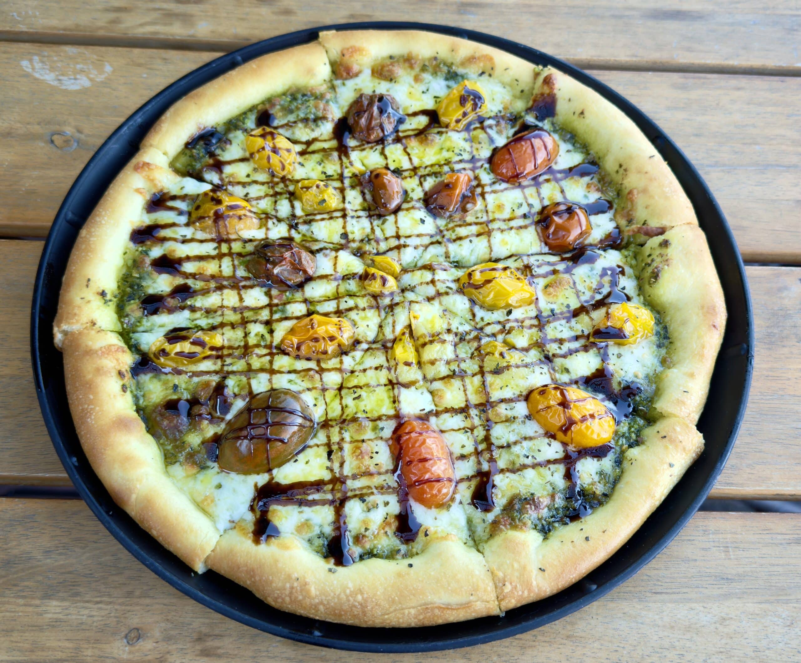 Pizza of the month - Pesto Caprese Pie!